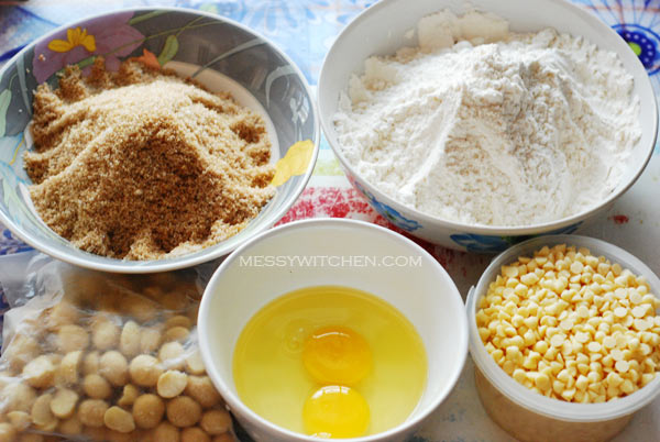 Ingredients For White Chocolate Chip Macadamia Nut Cookies